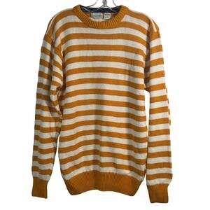 Potomac Collection Mens Large Cotton Striped Sweater Yellow White Crewneck